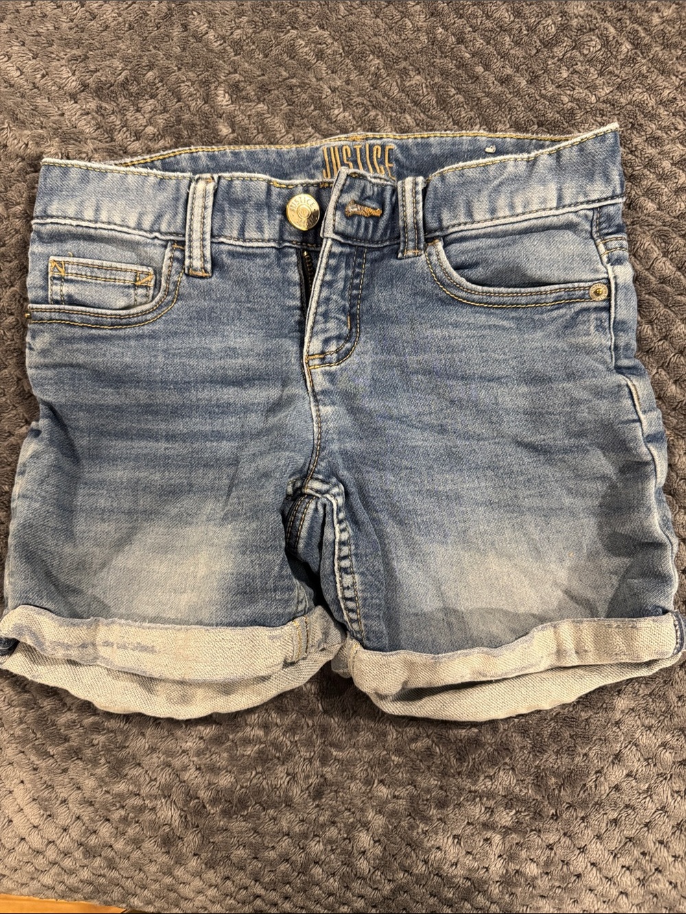 Justice Light Wash Denim Roll-Cuff Girls' Shorts